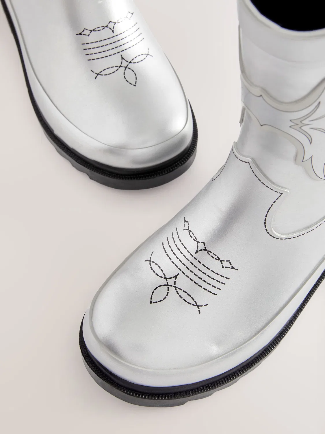 Резиновые сапоги, вестерн, Silver Metallic Western Wellies Next, серебристый металлик — фото 4