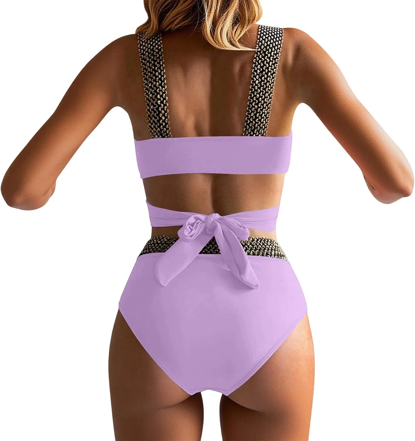 Женский купальный костюм с высокой талией и рюшами, Purple — фото 4