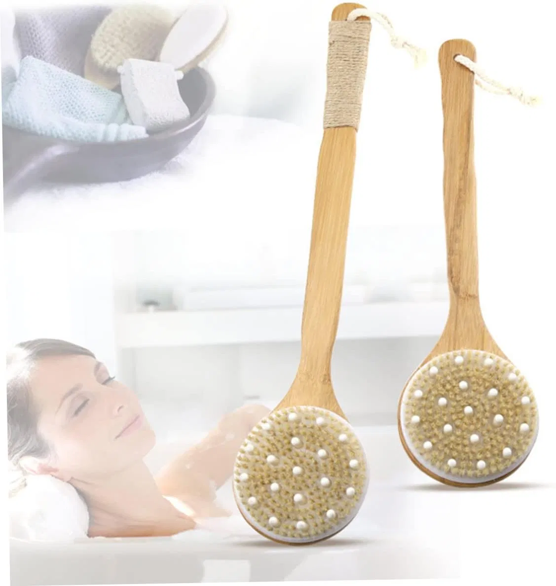 Щетка для тела с длинной ручкой, Anneome, 1 шт, 47.5x11 см, Khaki — фото 2