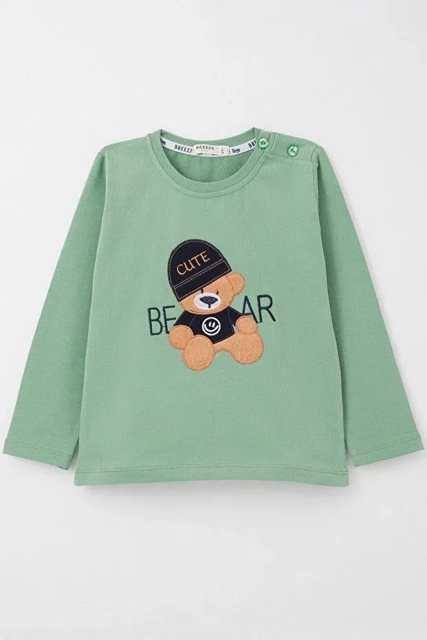 Детская футболка для мальчиков с длинным рукавом с вышивкой Breeze, Mint Green — фото 3