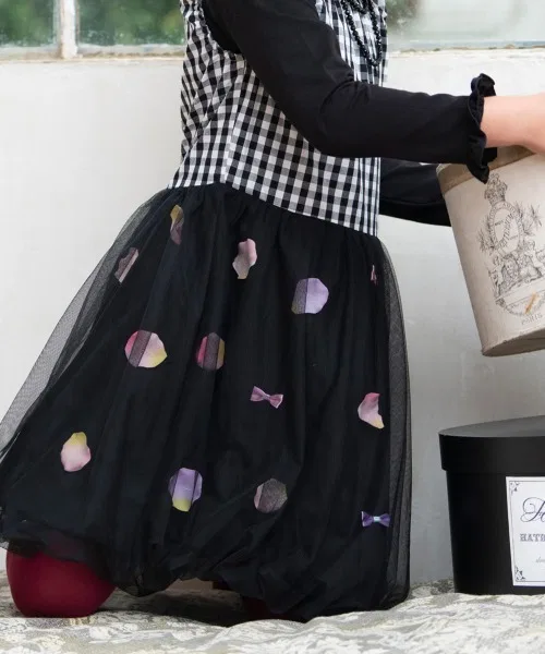 Детское платье для девочек с принтом, модель Flower and Ribbon, panpantutu, Black — фото 3