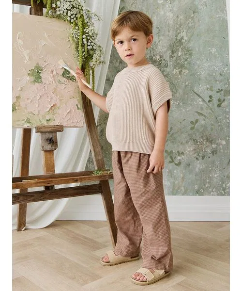 Детские брюки с двойной клеткой Double Windowpane Check JAMIE KAY, Light Brown — фото 3