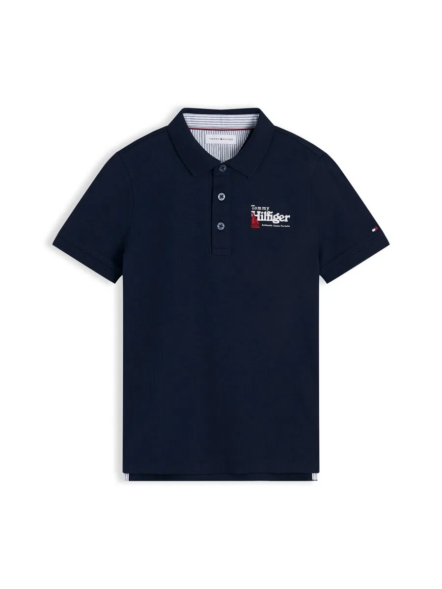 Рубашка TOMMY HILFIGER "Стандартный крой, графическая вышивка" темно-синего цвета