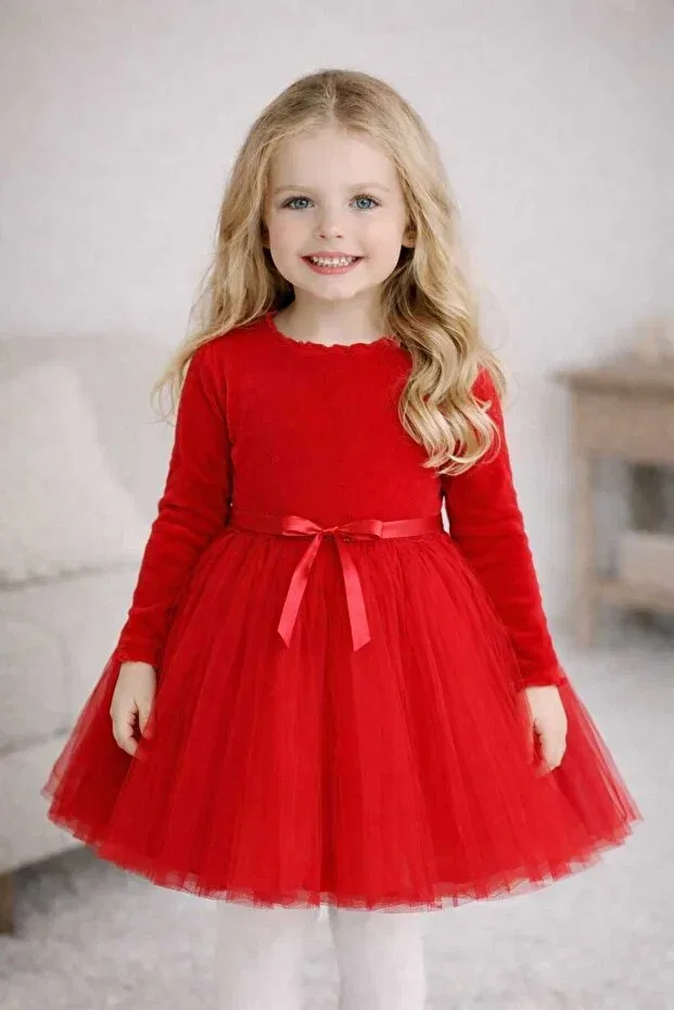 Детское платье для девочек с длинным рукавом Vera Şirin Şeyler Butiği, Straight-Long-Red
