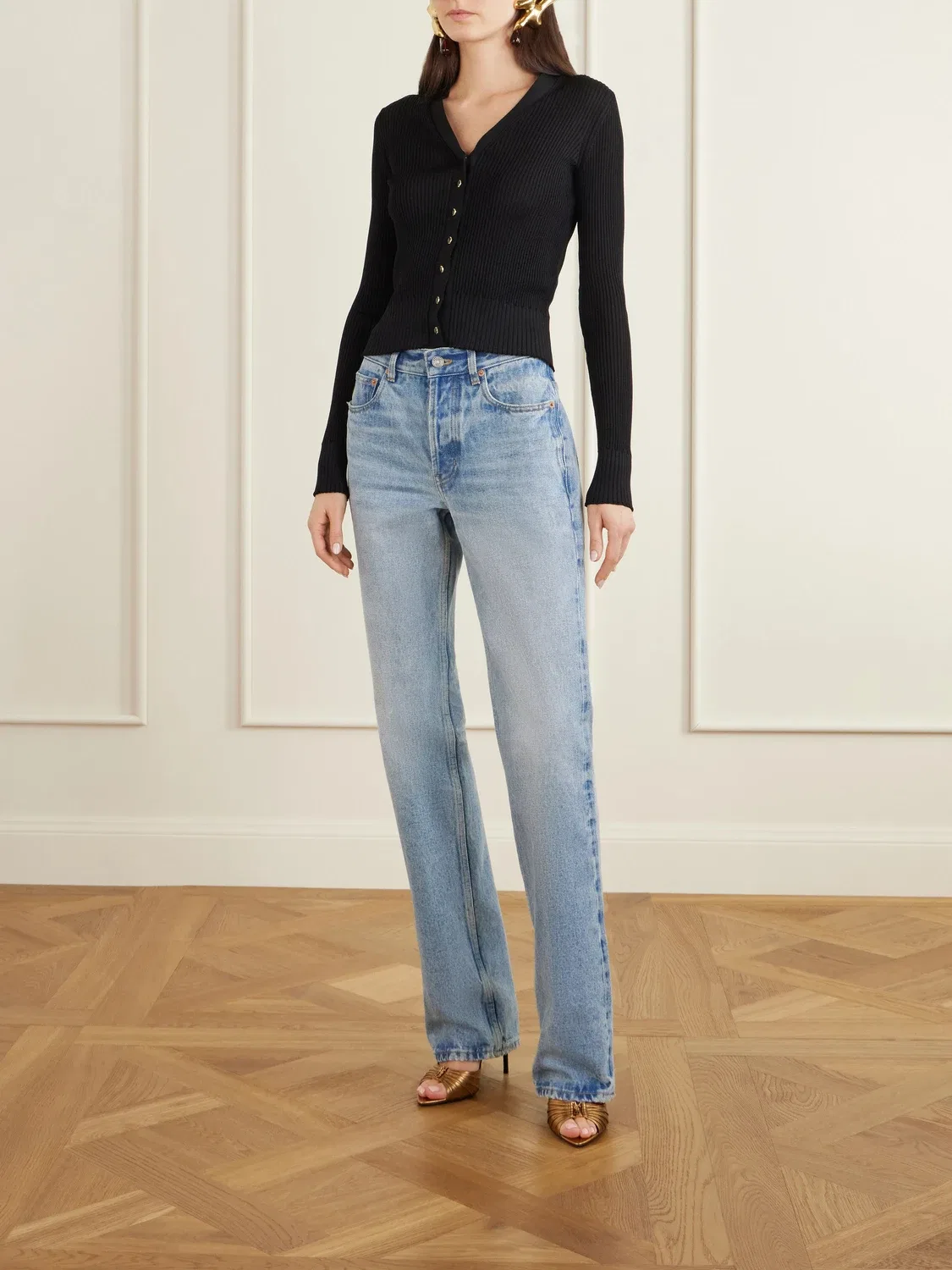 Джинсы Nico с прямыми штанинами и средней посадкой Saint Laurent, синий — фото 2