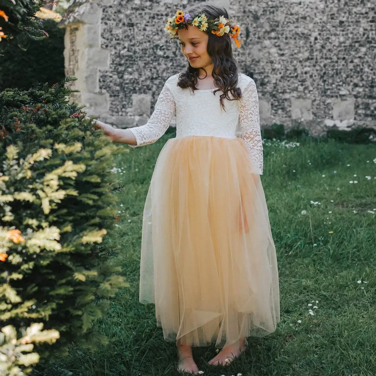 Платье для девочек с принтом Bohemian Classic Uk Flower Girl Boutique, Yellow — фото 2