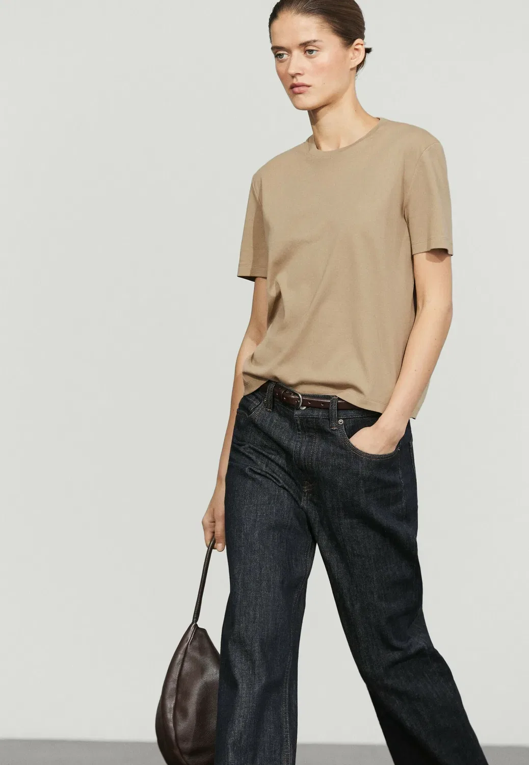 Футболка с коротким рукавом стандартного кроя - базовая футболка Massimo Dutti, Sand