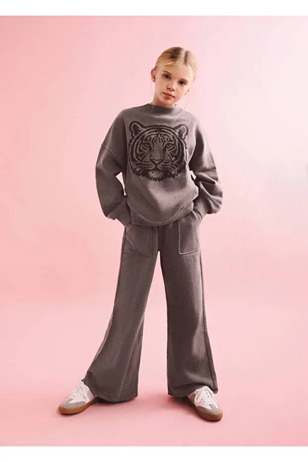 Детские широкие брюки для девочек с вышивкой Mango Kids, Chocolate — фото 2