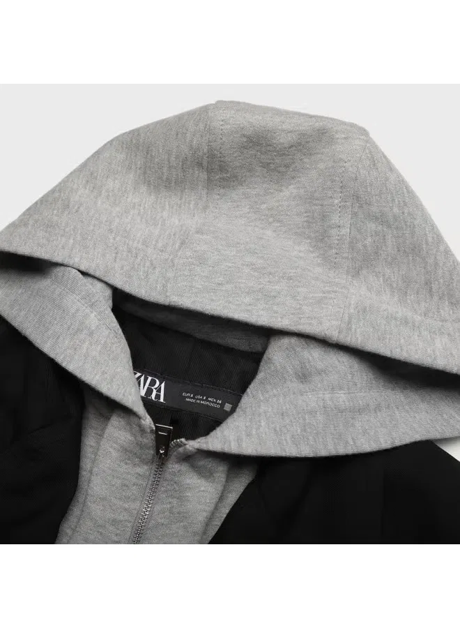 Комплект из двух предметов с наплечниками, гибридный жакет-худи, Zara, черный/серый — фото 4