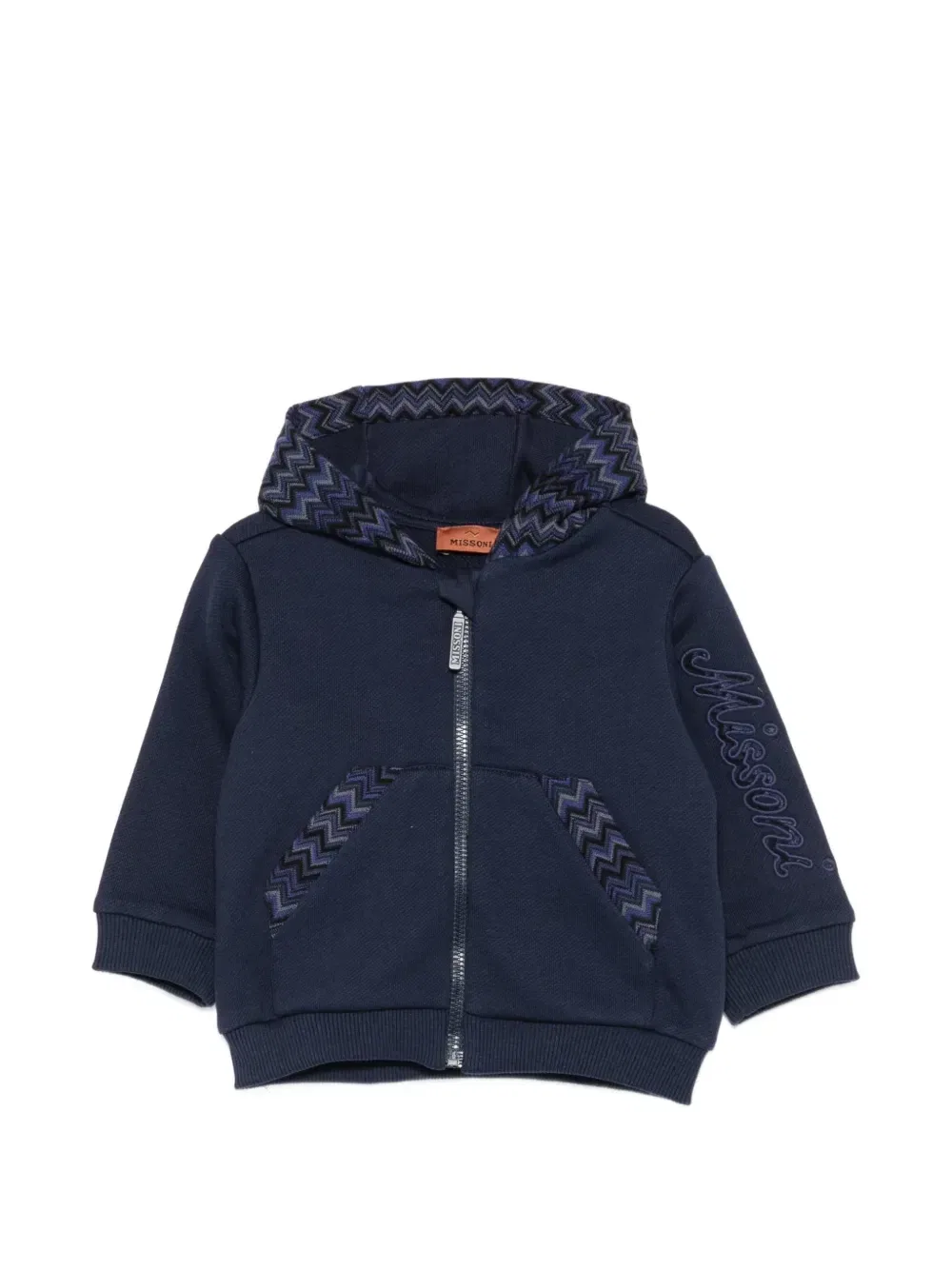 Худи с вышитым логотипом и зигзагообразной отделкой Missoni Kids, синий