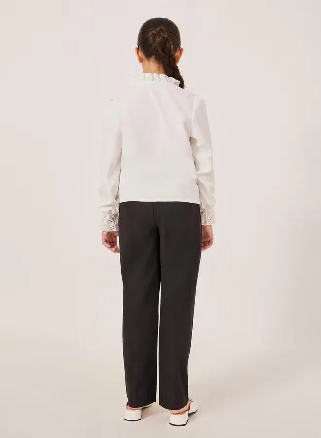 Комплект с вышивкой Schiffli detail buttoned top and wide leg pants set Styli, мультиколор — фото 4