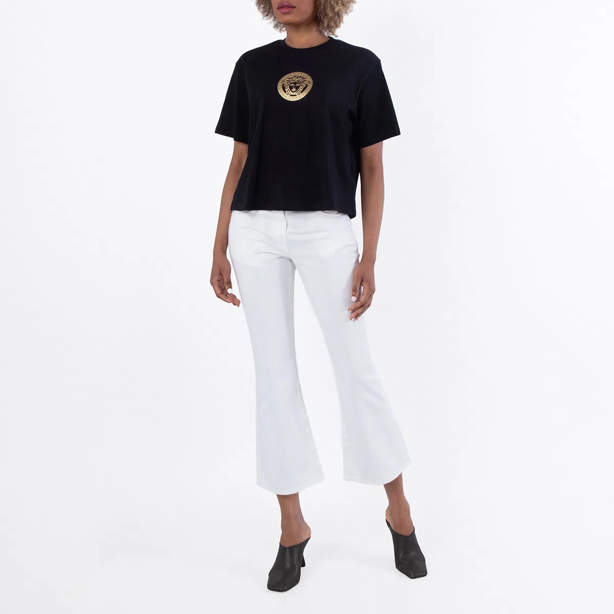 Футболка укороченная с принтом Medusa Cotton Crop T-Shirt Versace, Black/Gold — фото 4