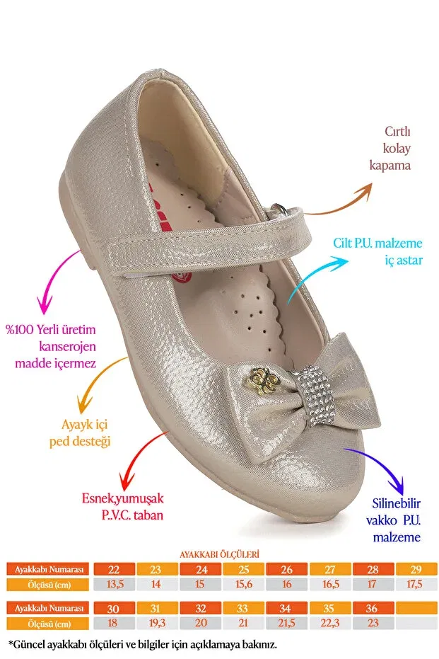 Детские балетки для девочек с бантом Vakko Ege 201 Kiko Kids, Gold — фото 2