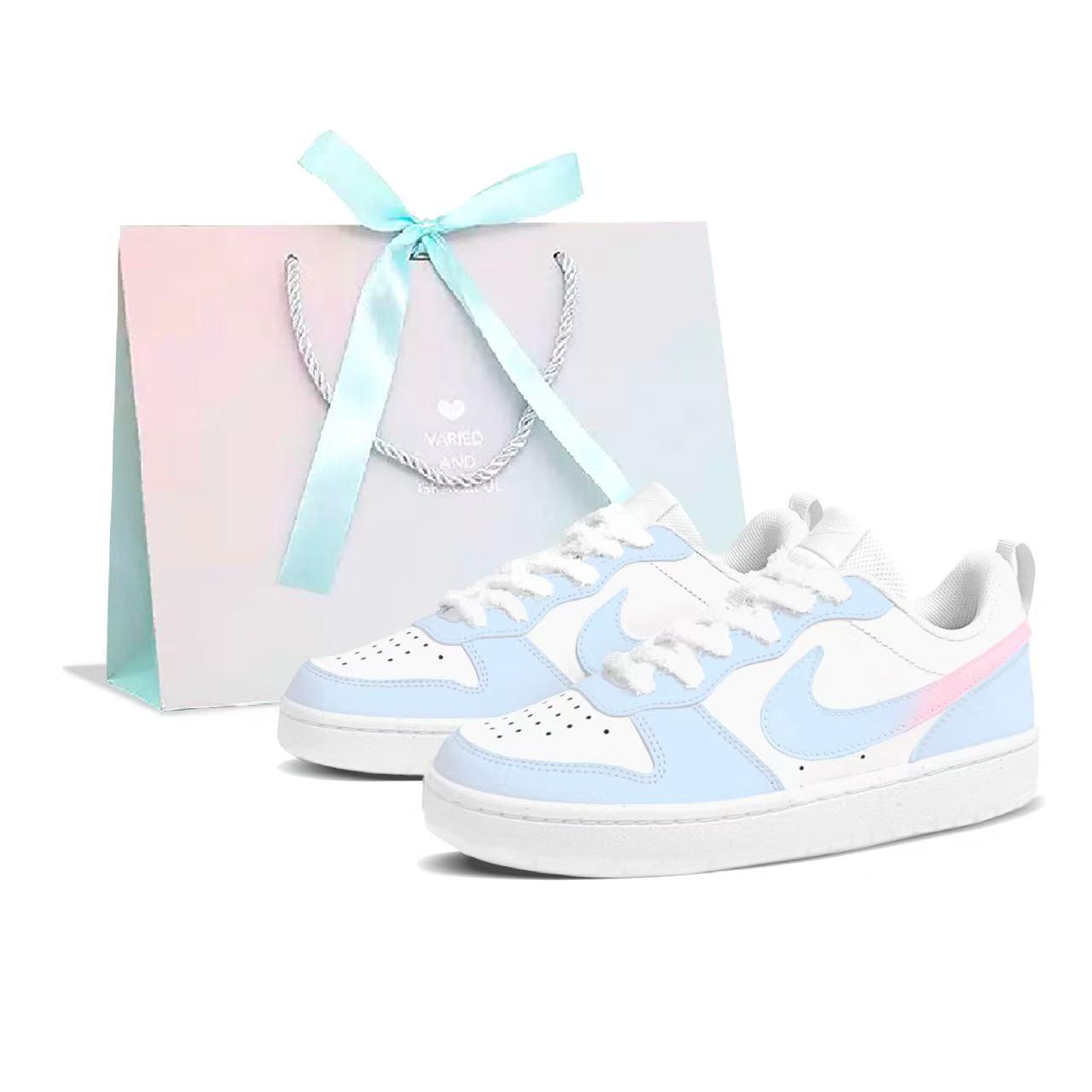 

Детские, подростковые, противоскользящие, износостойкие, низкие кроссовки для скейтбординга Court Borough Nike, синий/розовый