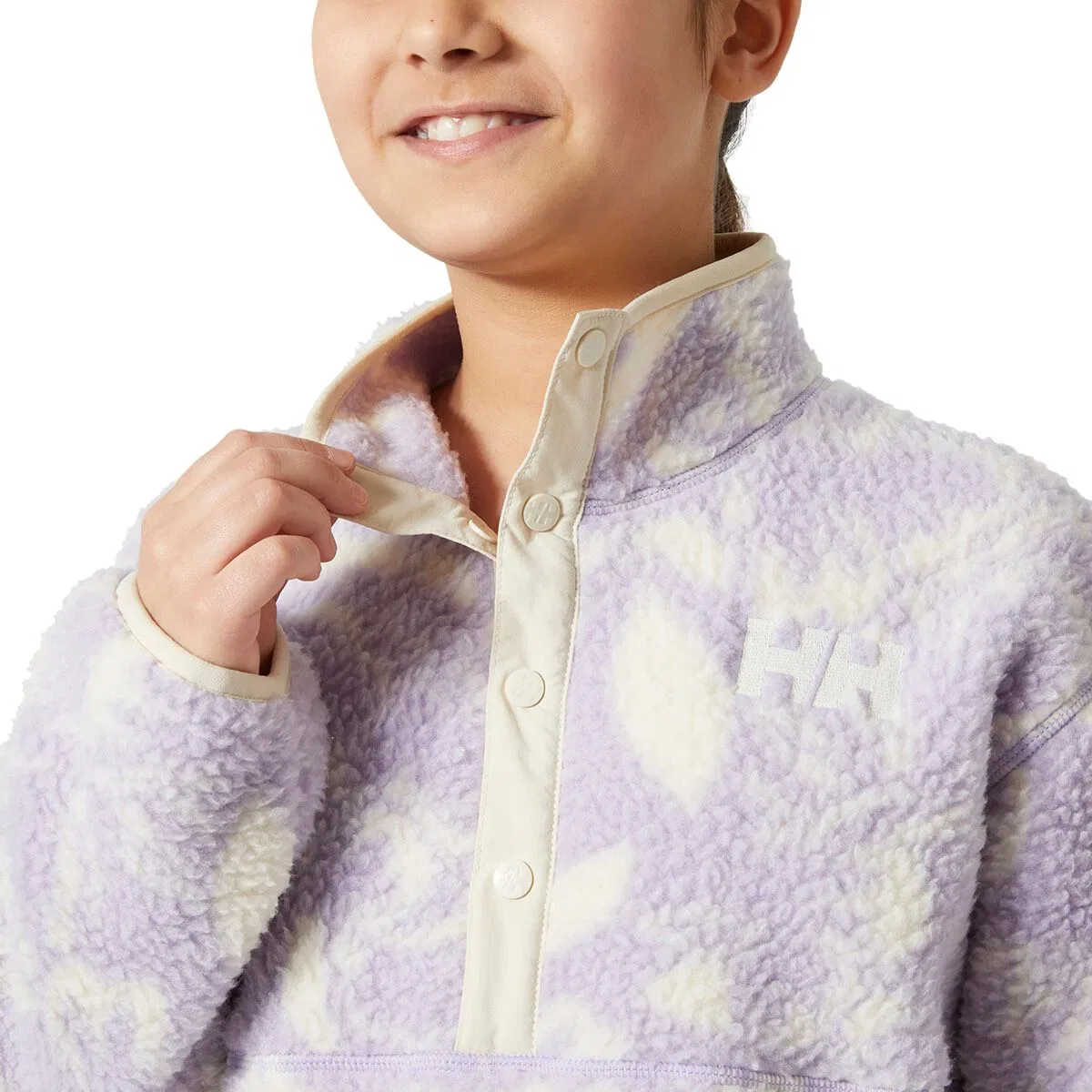 Детская флисовая кофта на пуговицах с принтом Frosty Pile Helly Hansen, Bright Lavender Peony Aop — фото 4