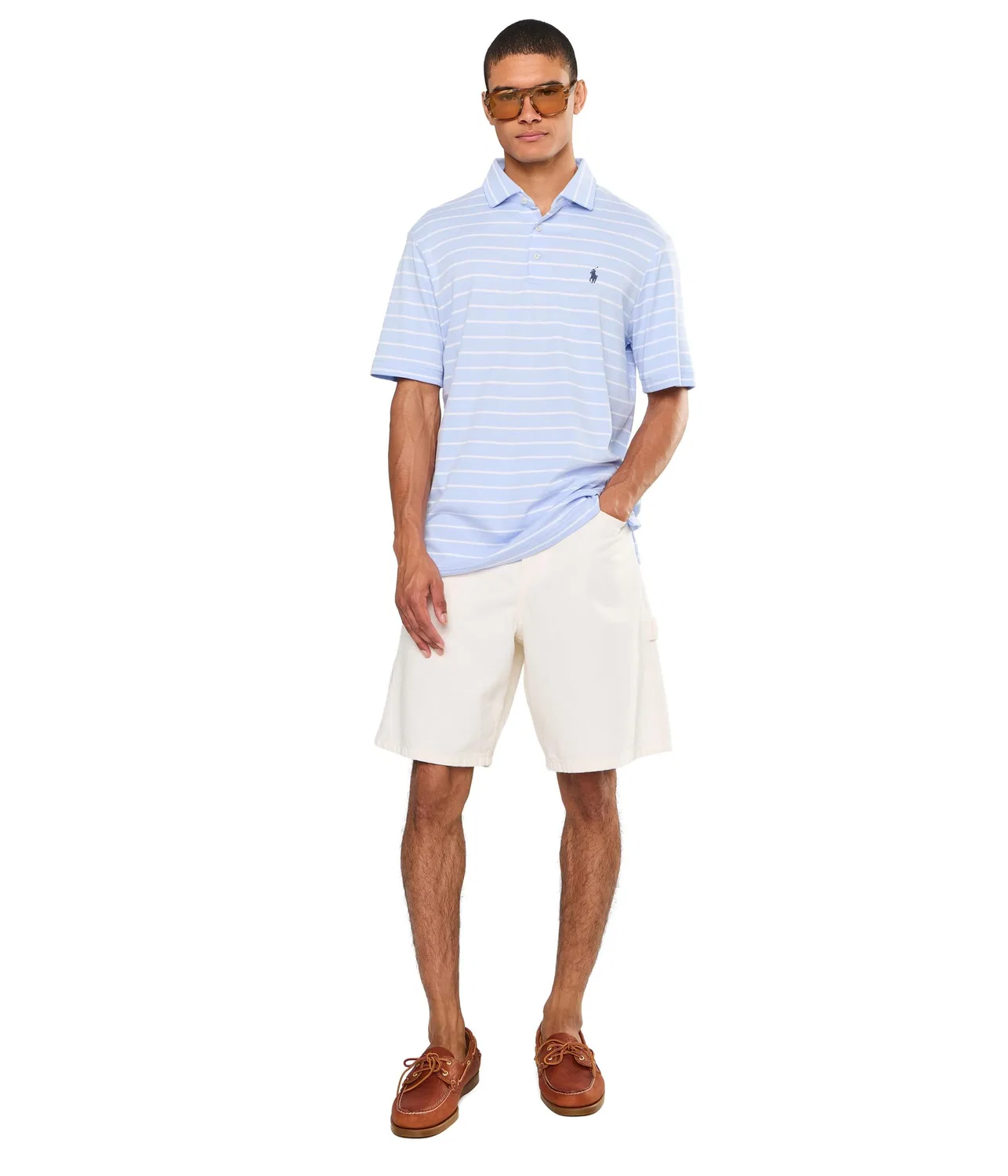 Классическая полосатая рубашка-поло из мягкого хлопка Polo Ralph Lauren, Pebble Blue/White — фото 2