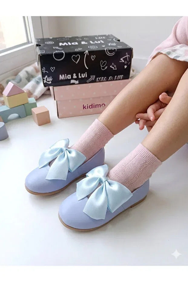 Детские балетки для девочек с бантом Patik Bebe, Blue — фото 4