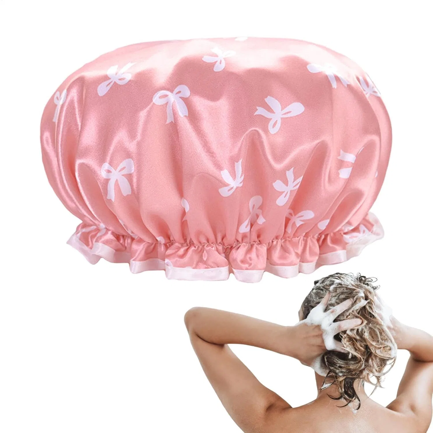 Водонепроницаемая шапочка для душа, PE, 27x27 см, Pink Genérico
