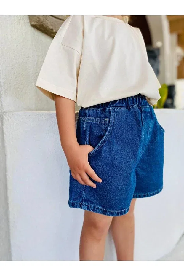 Детские шорты для девочек джинсовые с эластичным поясом Laciel paris blue balloon denim shorts with elastic waist 2Kids2Mom, Blue — фото 2