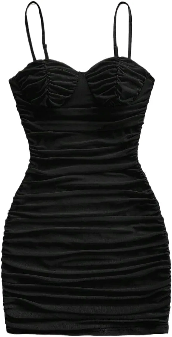 Женское мини-платье на бретелях с драпировкой Bodycon, Black