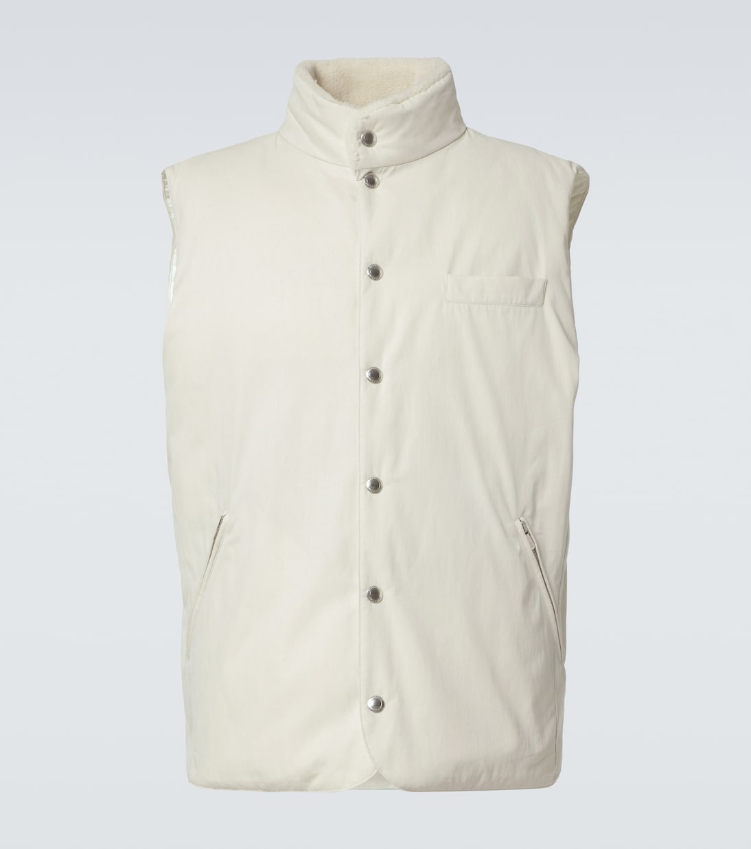 

Жилет из габардина с отделкой из овчины Brunello Cucinelli, Ghiaccio+Grigio