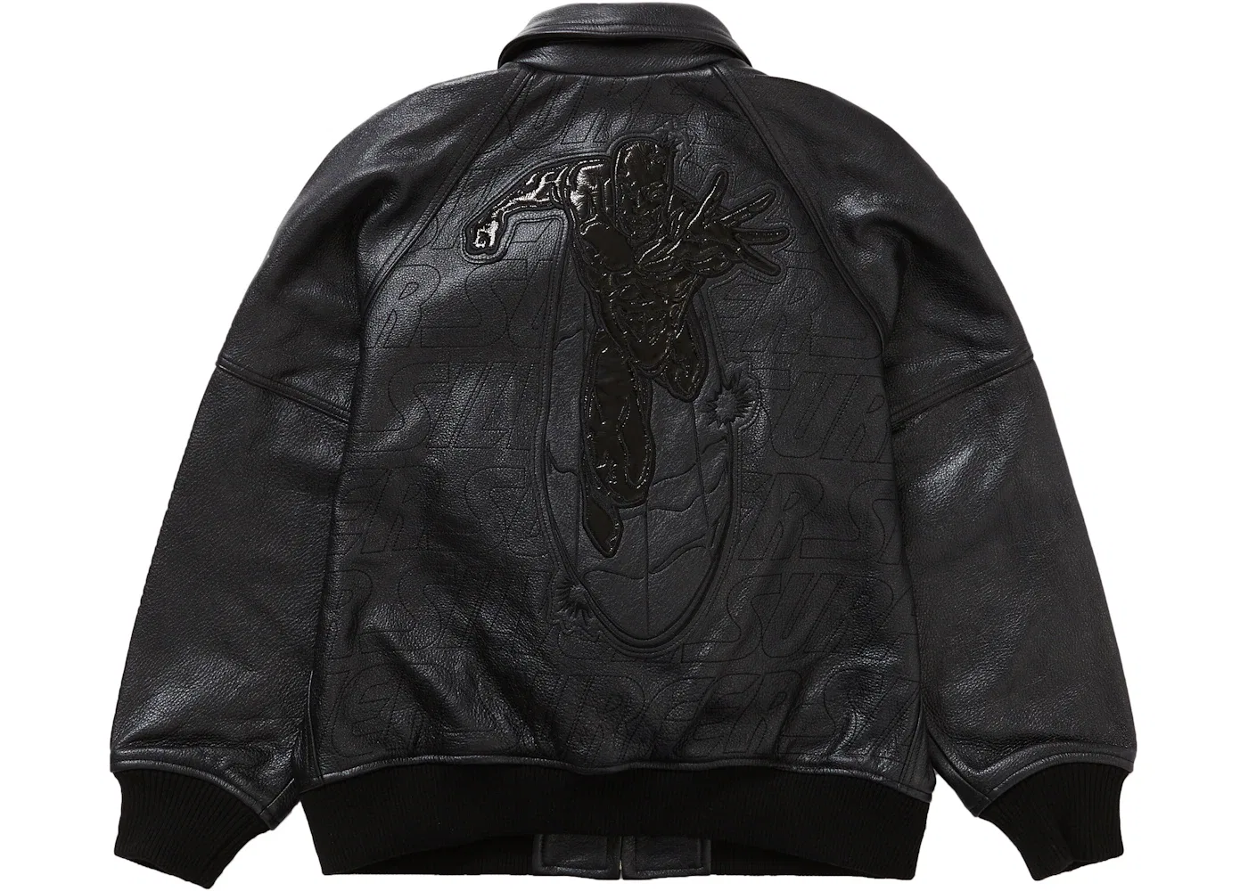 Мужская кожаная куртка Supreme Silver Surfer Leather Varsity Jacket, Black — фото 3