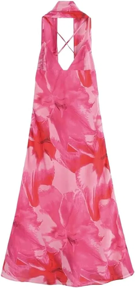Женское платье с принтом V-neck Summer, Pink