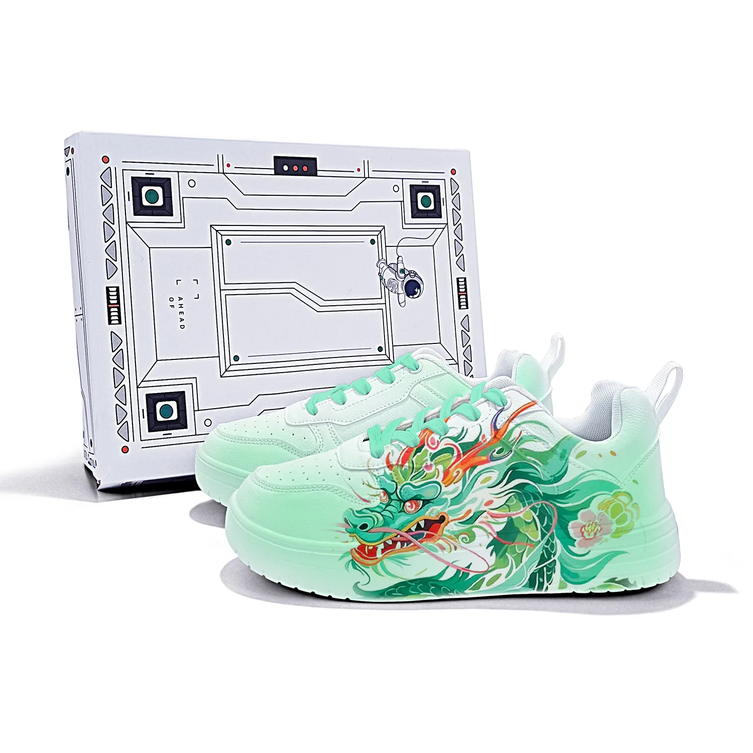 Детские кроссовки с принтом Wood Dragon ZUOLENGCHAN, White-National Drawing Wood Dragon — фото 4