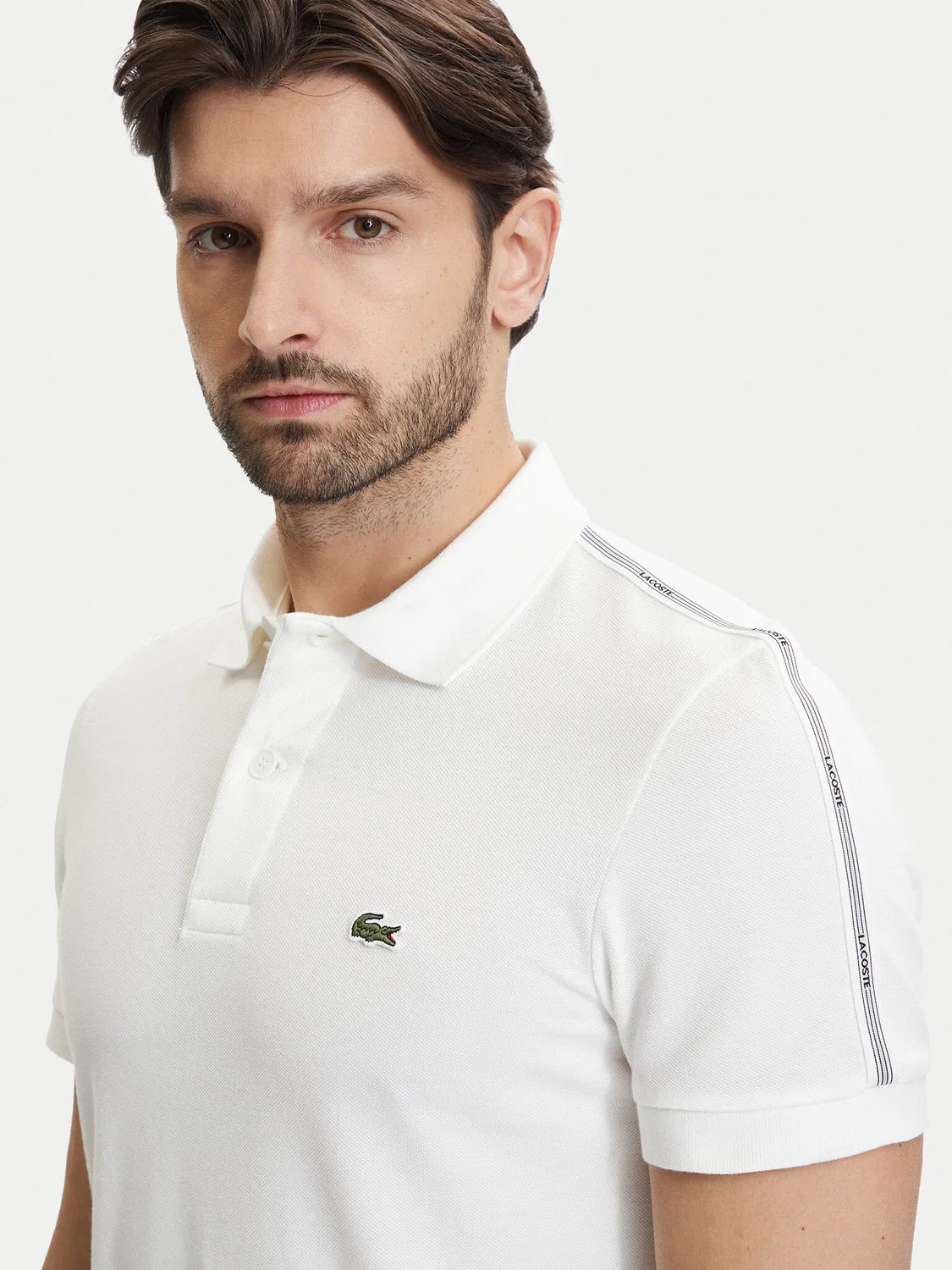Мужское поло цвета экрю стандартного кроя Lacoste, кремовый — фото 4