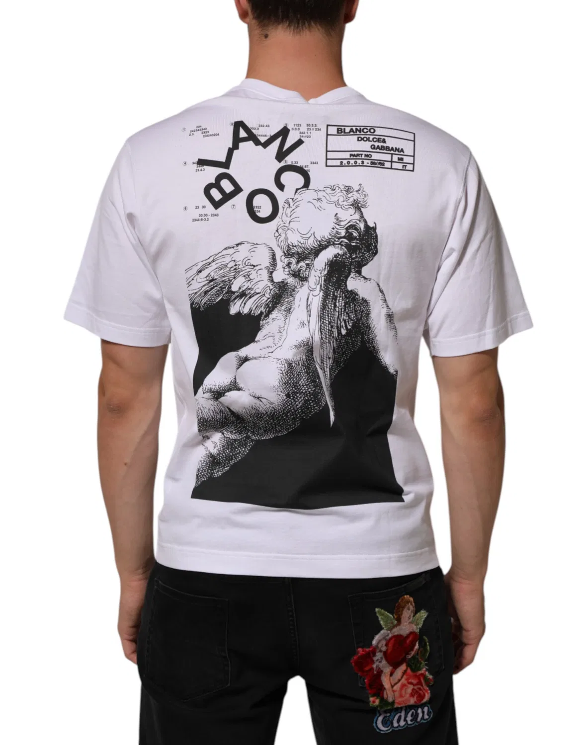 Мужская футболка с принтом ангела с коротким рукавом White Angel Print Cotton Dolce & Gabbana, White — фото 4