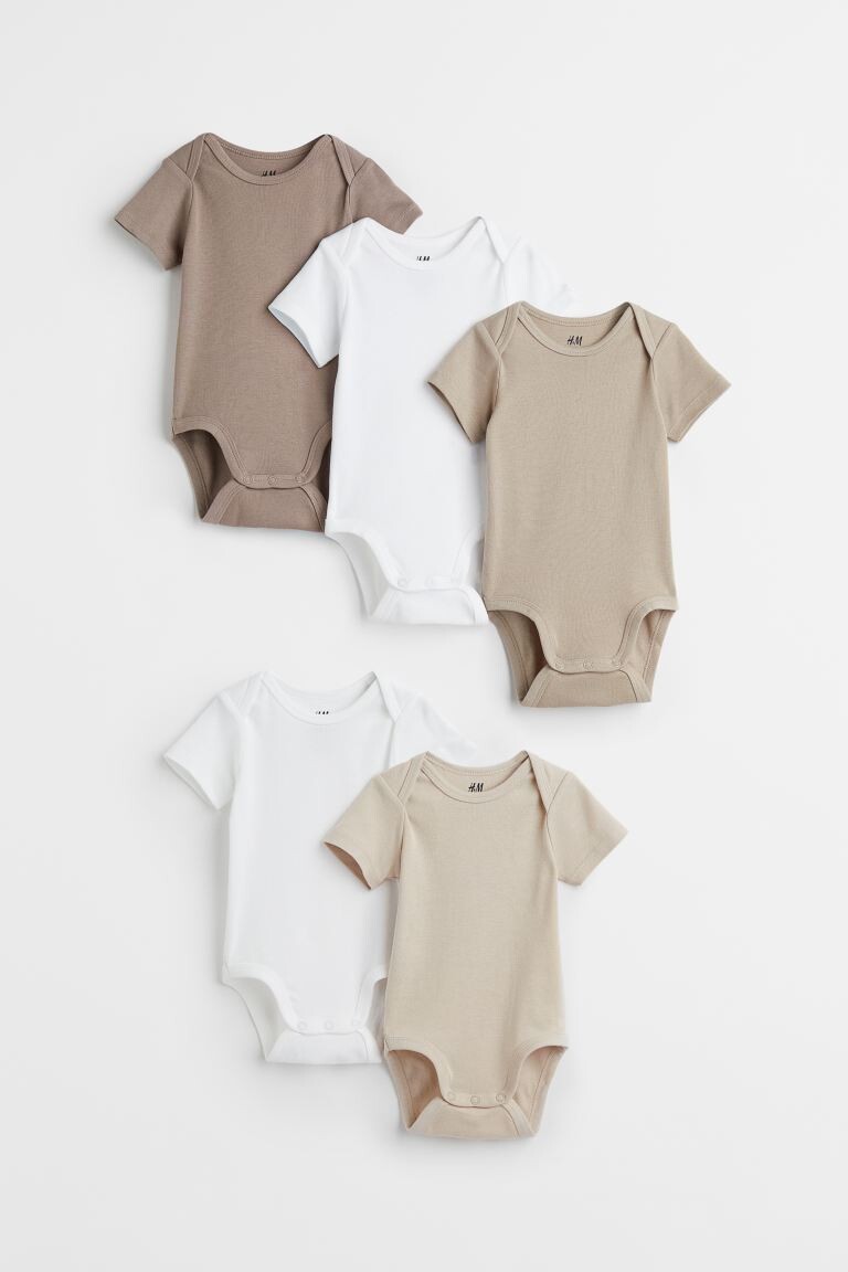 

5 комплектов боди из хлопка H&M, темно-бежевый/светло-бежевый