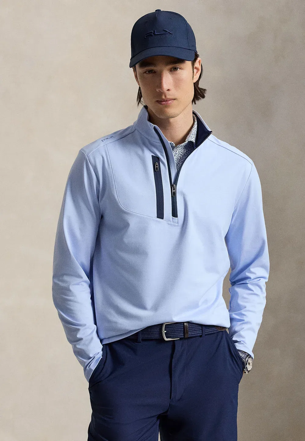Футболка с застежкой-молнией до середины груди и длинными рукавами Polo Ralph Lauren, Pebble Blue