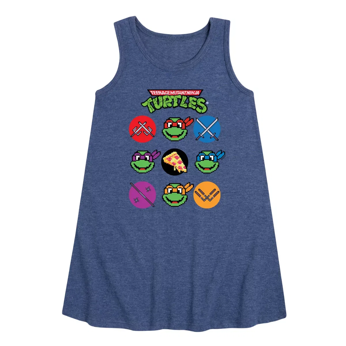 Детское платье-трапеция для девочек без рукавов Turtles Character Grid Teenage Mutant Ninja Turtles, Heather Navy