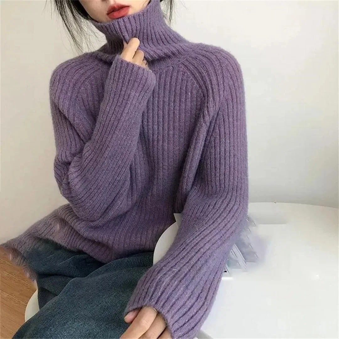 Женский свитер с высоким воротом, Oversize, кремовый/белый — фото 3