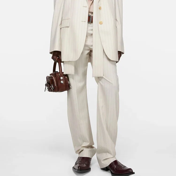Брюки wool pinstripe Acne Studios, Ecru — фото 4