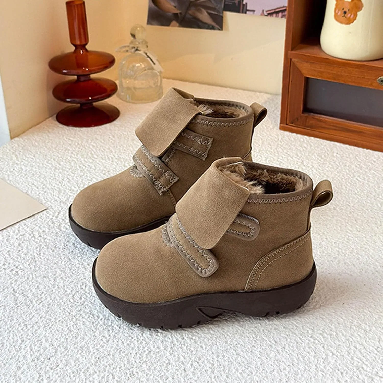 Детские зимние сапоги для девочек на липучке с мехом Zzalalana, Khaki — фото 2