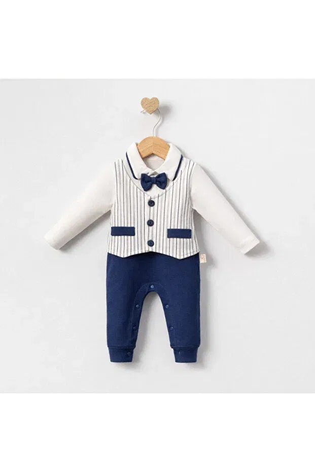 Детский комбинезон для мальчиков с коротким рукавом Stylish bow tie baby boy romper Mou&Kou, Navy Blue