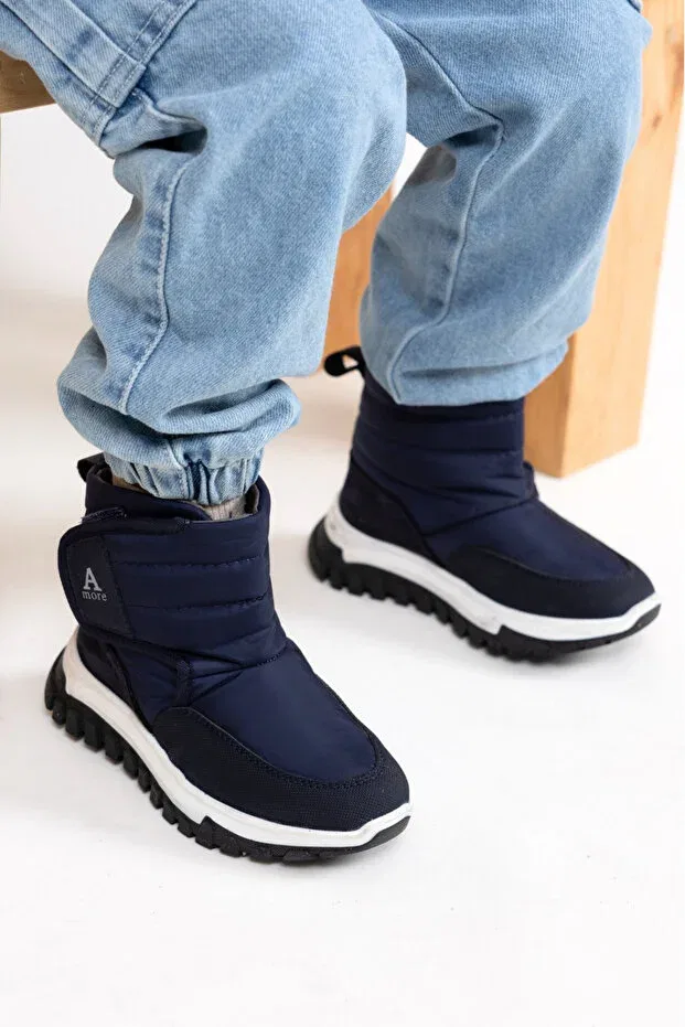 Детские ботинки для мальчиков с мехом Gea plush fur Kids A More, Navy Blue — фото 2