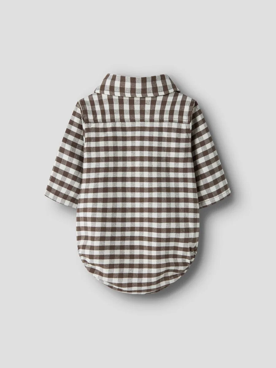 Комбинезон/боди Lil'Atelier коричневого и белого цвета — фото 3