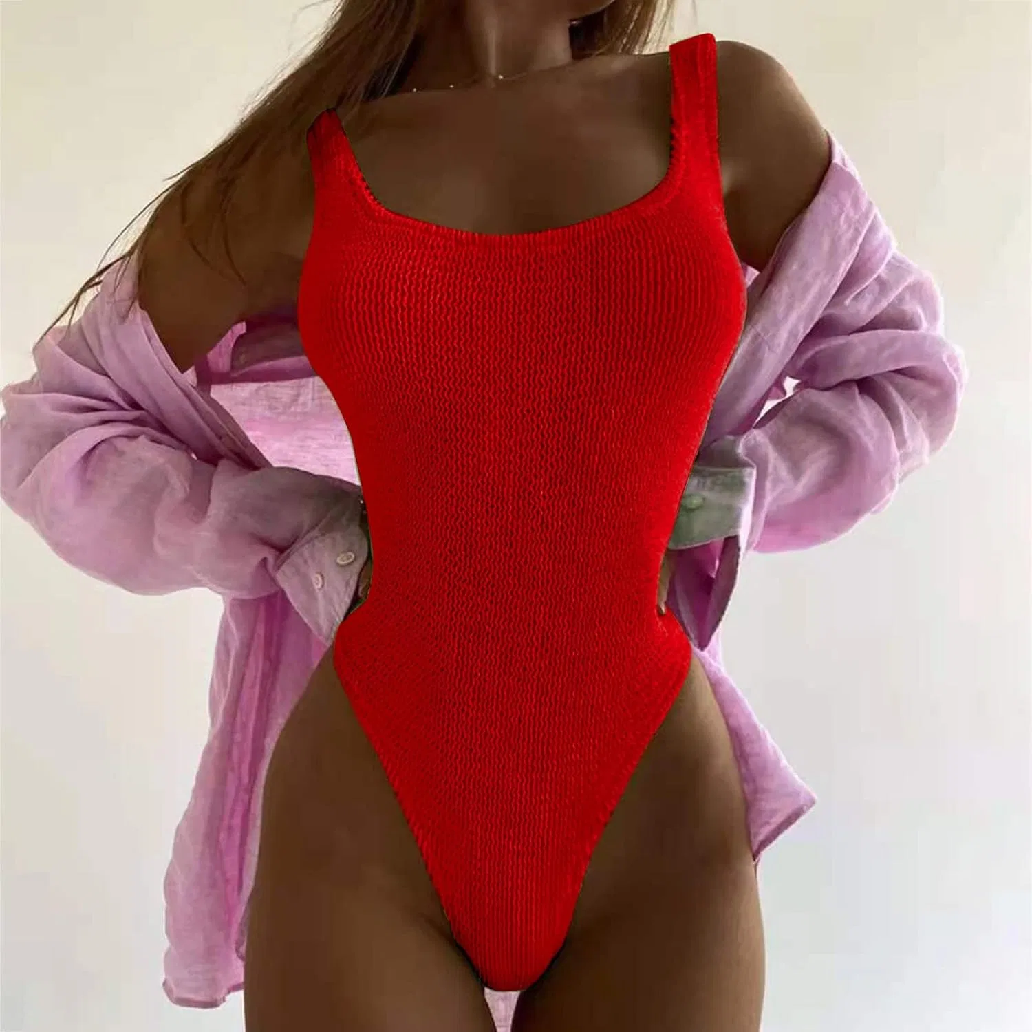 Женский цельный купальник с утяжкой живота Monokini, Red — фото 2