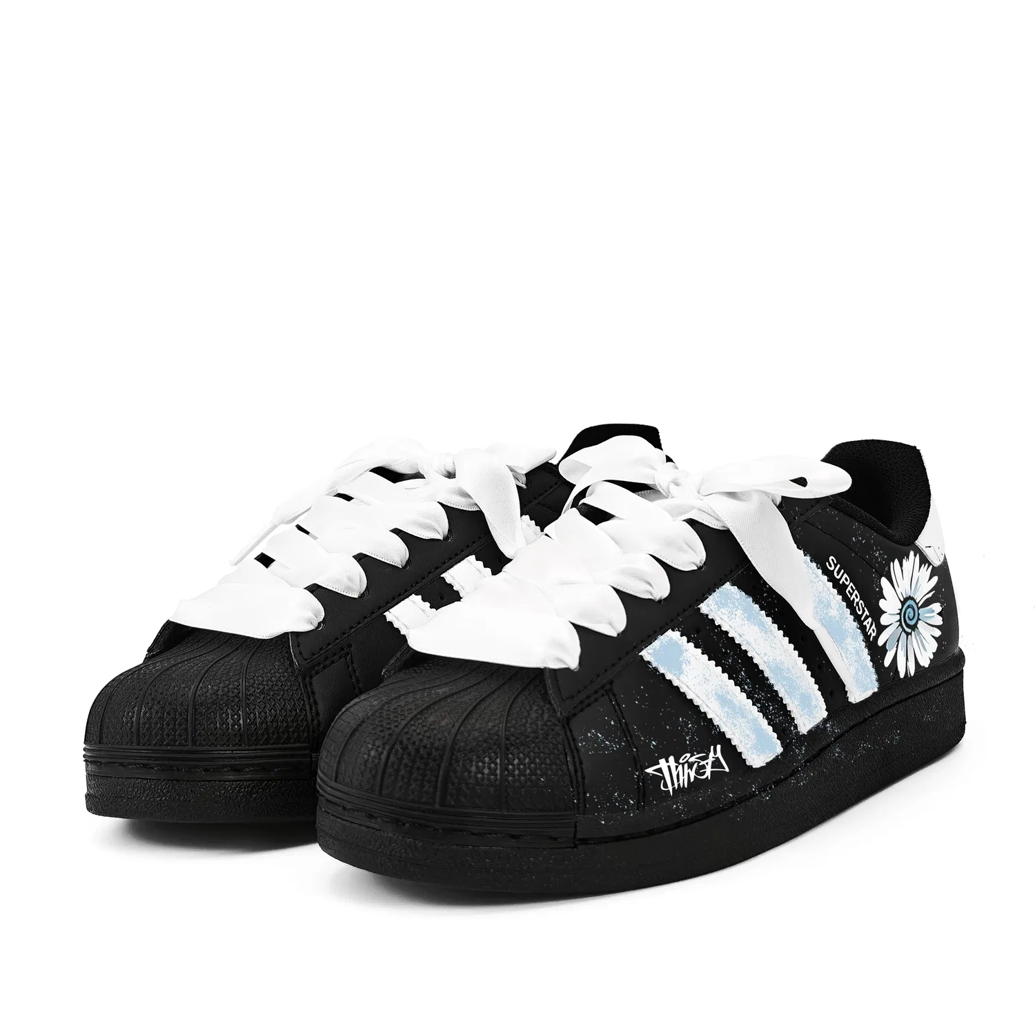 Детские кроссовки для скейтбординга с ручной росписью Adidas Originals Superstar 2, Haze Blue — фото 4