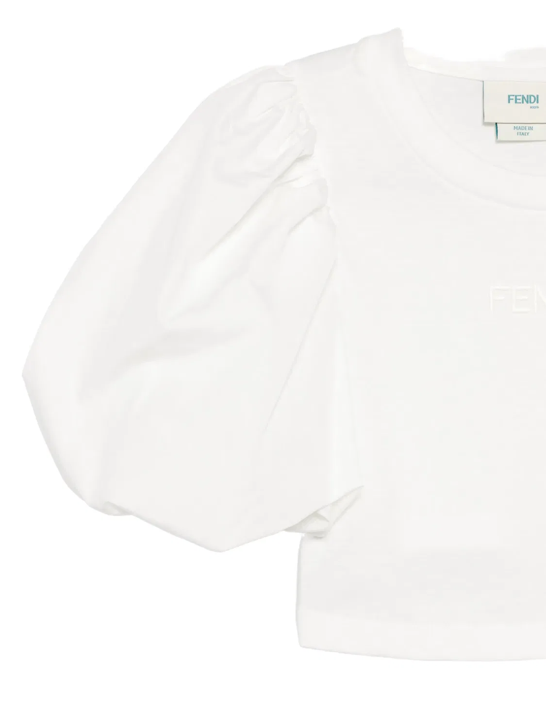 Футболка с вышитым логотипом и пышными рукавами Fendi Kids, розовый — фото 3