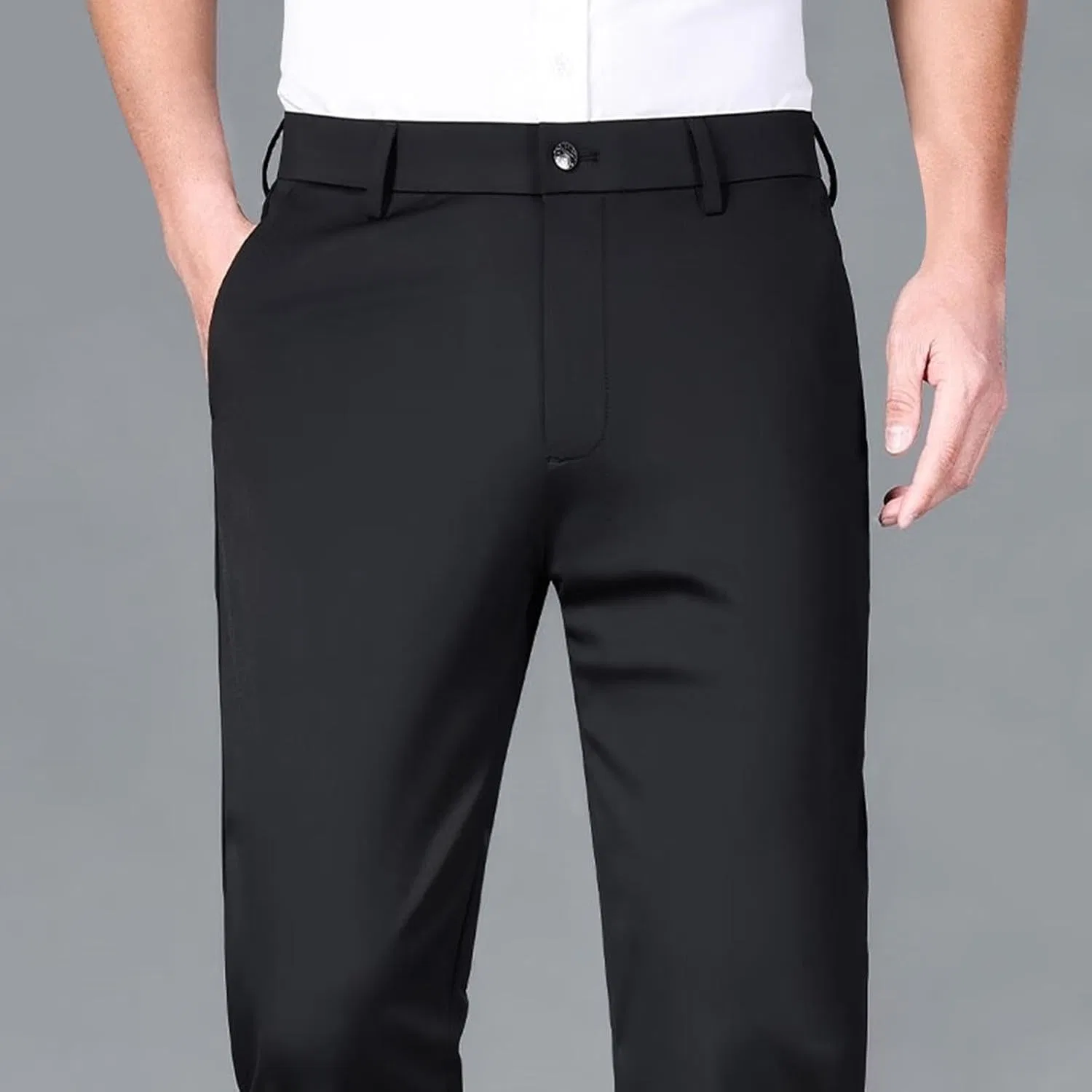 Мужские классические брюки с заниженной талией, модель Slim Fit, чёрный — фото 2