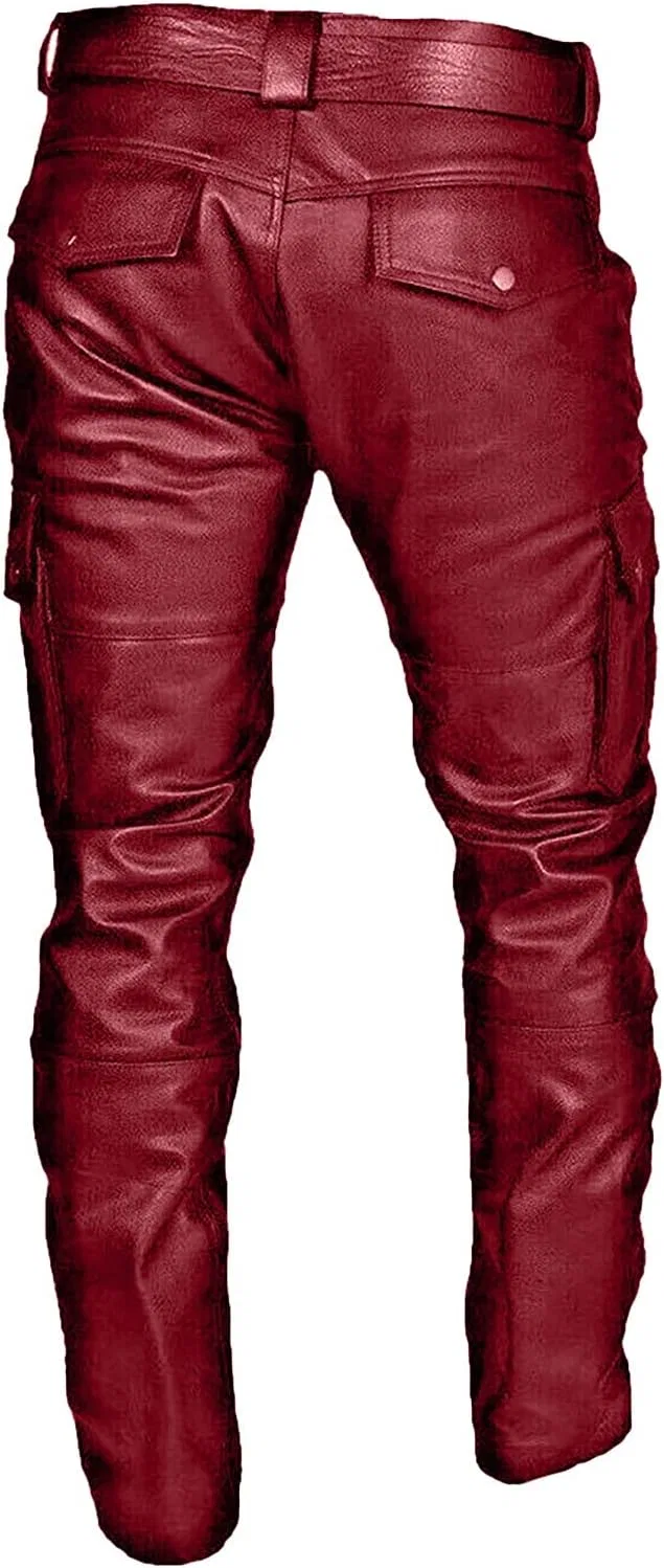 Мужские брюки из кожзама с принтом, Slim Fit, красный — фото 4