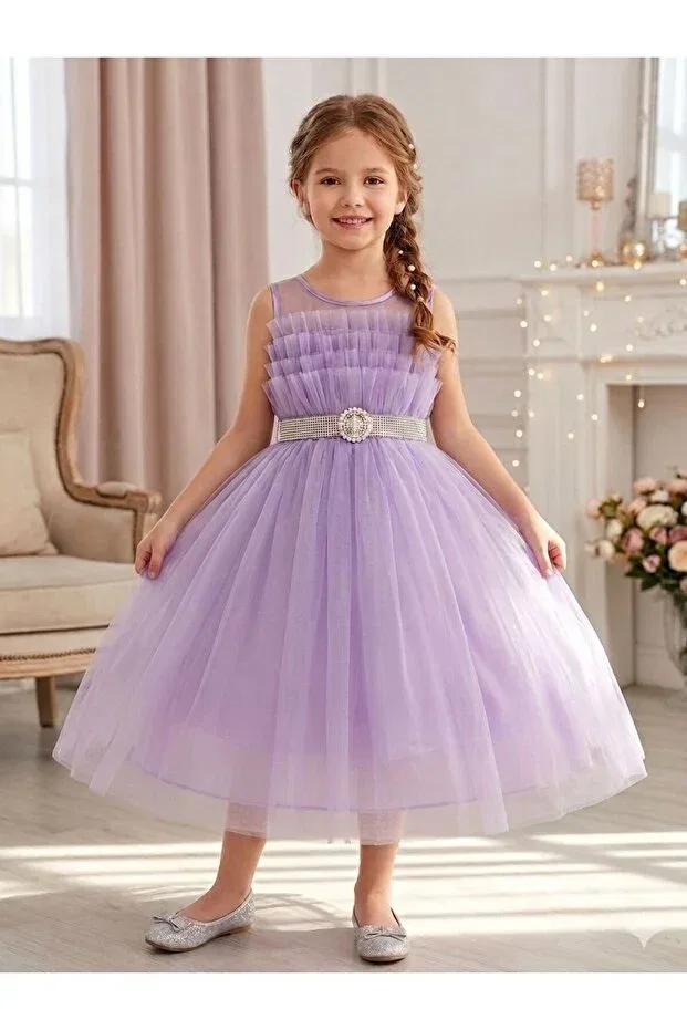 Детское вечернее платье для девочек с принтом Ysferbutik, Purple