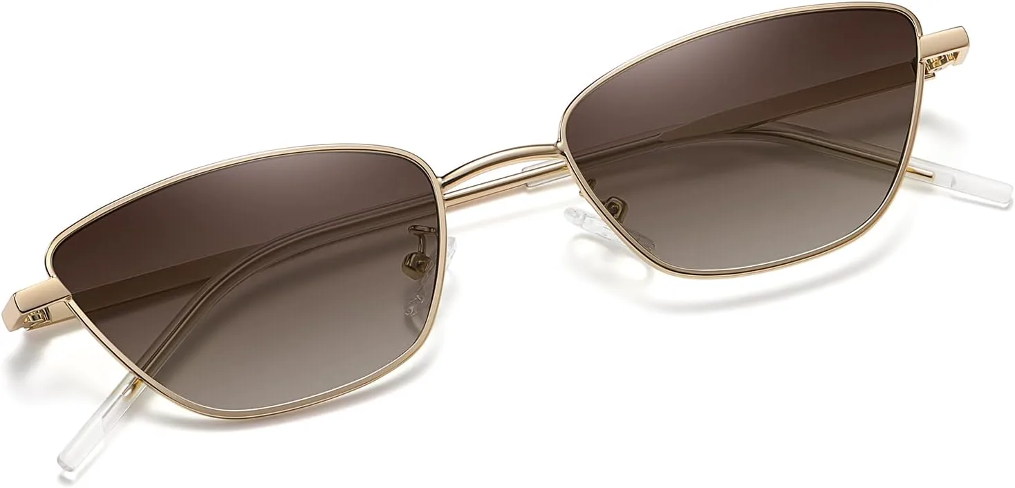 

Винтажные маленькие солнцезащитные очки «кошачий глаз» — поляризованные, с защитой от УФ-излучения UV400, узкая металлическая прямоугольная оправа Plinvo, Brown