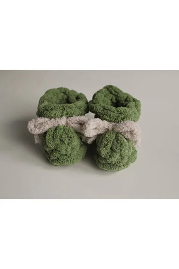 Детские пинетки-тапочки для новорожденных вязаные Narin Collection, Green — фото 2