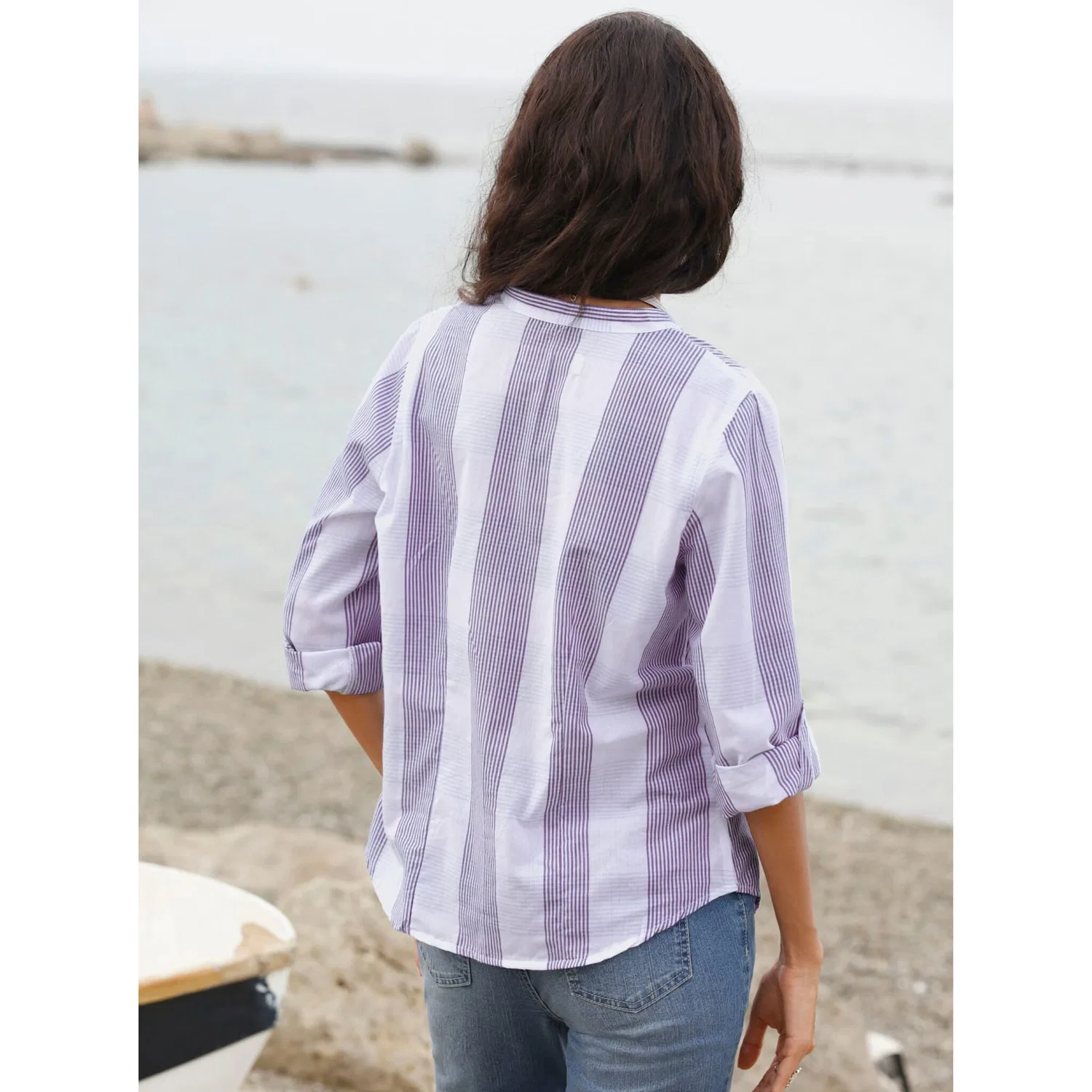 Женская блуза свободного кроя в клетку Casual Looks, Lavender-White Plaid — фото 2