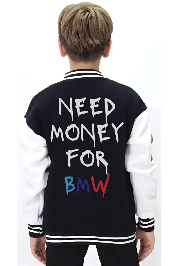 Детская куртка с принтом Oversize Girl Boy BMW Printed Premium Kids College Jacket Edizen, Black