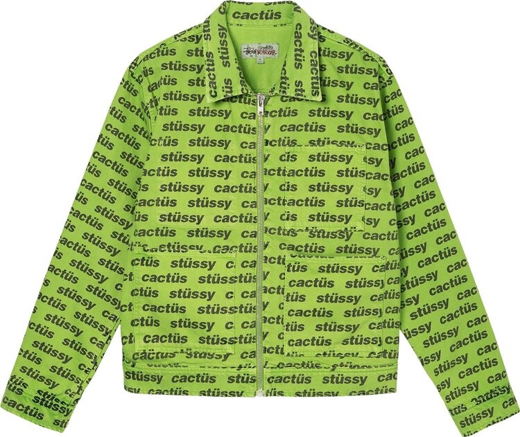 Куртка Stussy x Cactus Plant Flea Market Zip Work Jacket 'Green', зеленый — фото 2